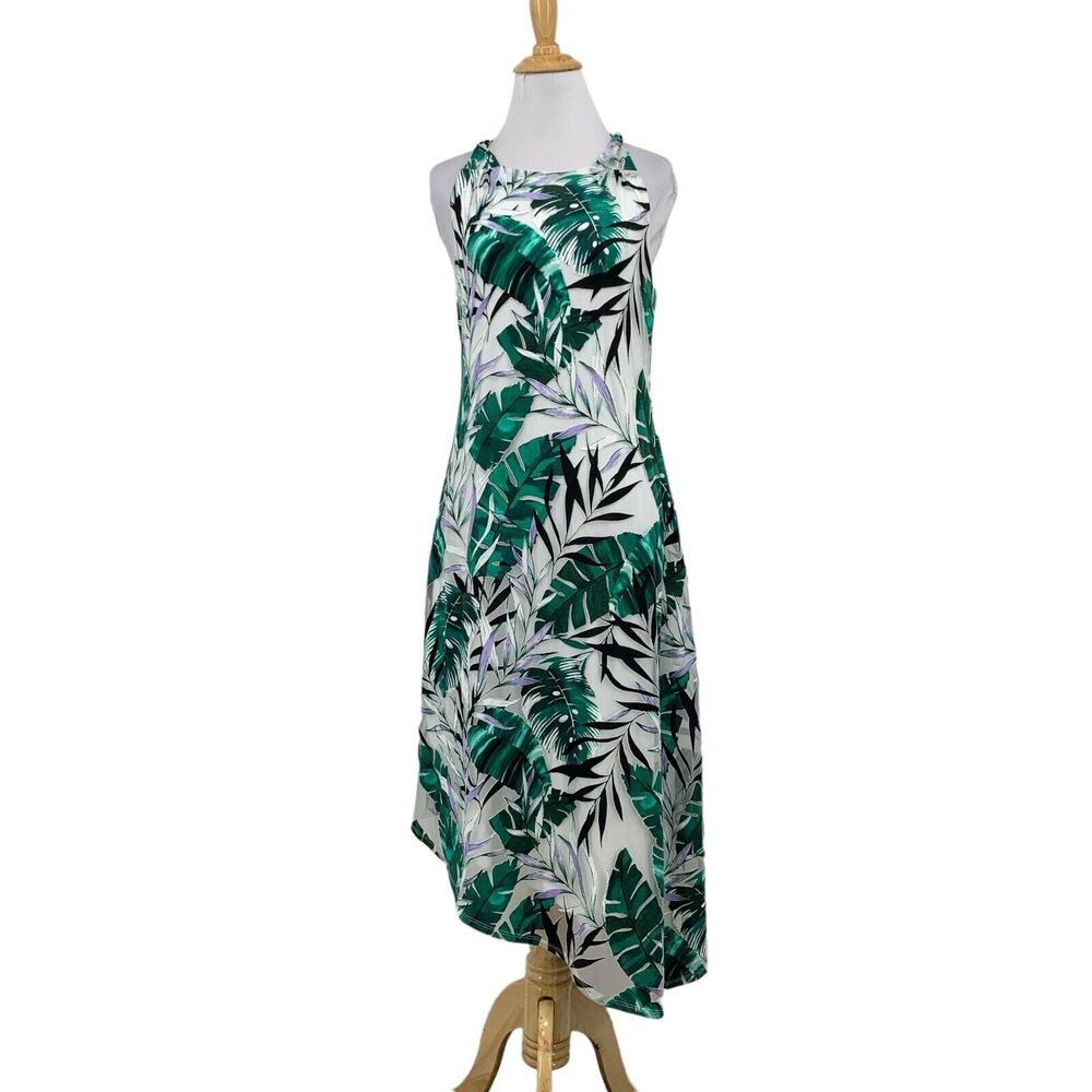 Jennifer Lopez Dress Womens XS White Green Tropical Asymmetrical Twist Straps